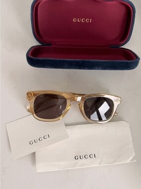 Gucci Champagne with Gold Embellishments - Transparent Frame Sunglasses - New